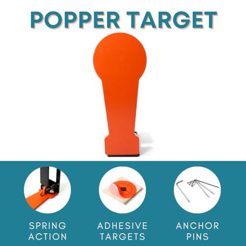 12" Pop-Up Target; Classic 3/8" Thick Reactive Steel Popper Free Standing Metal Auto Reset for Range Training- Complete Bullseye Stickers and Ground Stakes