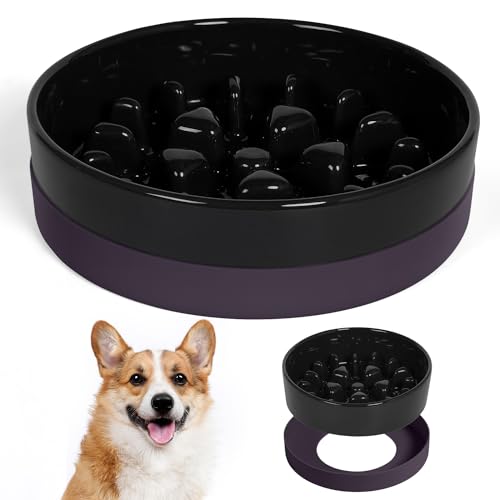Sted Ceramic Slow Feeder Dog Bowls with Silicone Base, Slow Feeding Dog Bowl Small Medium Breed, Dogs Foods Bowls for Fast Eaters, Puzzle Dogs Food Bowl, Maze Black - color: Black, size: Medium-8 inches