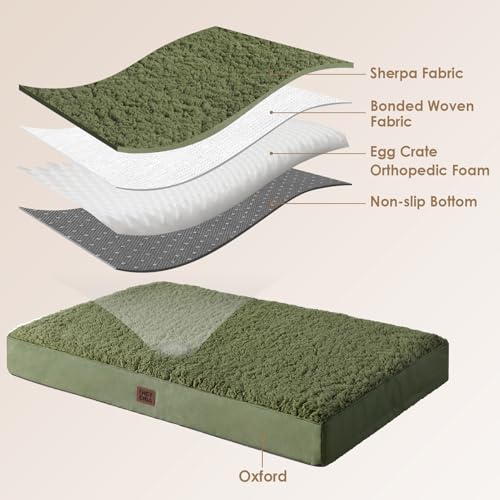 EHEYCIGA Orthopedic Foam Dog Bed, Medium, 30"L x 20"W x 3.5"Th, Dark Green - color: Olive Green, size: 30*20*3.5 inches