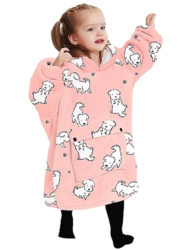 KFUBUO Wearable Blanket Hoodie for Kids Toddlers Sherpa Blanket Sweatshirt With Pocket Cute Dog Hoodies 2-6 Year Old Girl Boy Birthday Gifts - color: Dog, size: Kids 2-6YR