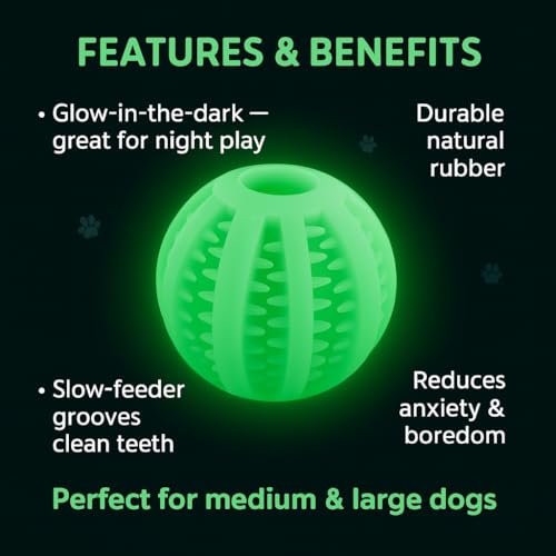 Treat Ball for Dogs, Glowing Dog Ball Toy, Interactive Treat Dispensing Dog Toys for Chewers,dog fetch ball, Glow in The Dark Light Up Ball for Dog, Slow Feeder IQ Training Toy, dog treat toy