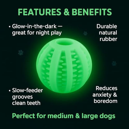 Treat Ball for Dogs, Glowing Dog Ball Toy, Interactive Treat Dispensing Dog Toys for Chewers,dog fetch ball, Glow in The Dark Light Up Ball for Dog, Slow Feeder IQ Training Toy, dog treat toy