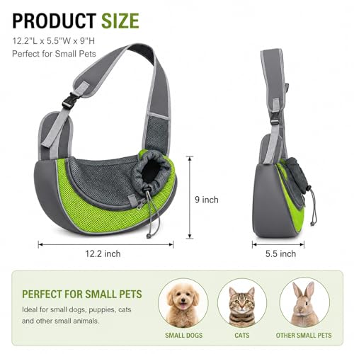 Dog Carrier Sling for Small Dogs Cats, Puppy Sling, Pet Sling Carrier for Walking Hiking Shopping Travel Public Transport, Breathable Puppy Carrier with Adjustable Strap Hands Free Pet Bag