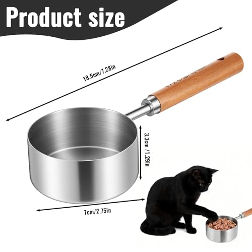 1/2 Cup Dog Food Scoop Measuring Cup with Wooden Handle, 125 Ml 304 Stainless Steel Pet Food Scoop Measuring Cups Cat Foods Measurings Cups