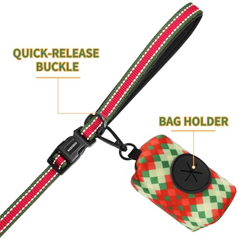Kazazoo Hands-Free Dog Leash with Poop Bag Holder, Adjustable 4-7 Ft Waist for Dog Walking, Running for Small Dogs with Reflective Strips, Nylon Waist Belt，Red&Green - color: Red&green