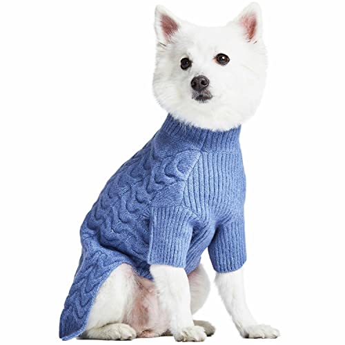 Blueberry Pet Classic Fuzzy Textured Knit Pullover Turtle-Neck Dog Sweater in Heather Blue, Back Length 10", Pack of 1 Clothes for Dogs - color: Heather Blue, Turtle-neck, size: 10 inch