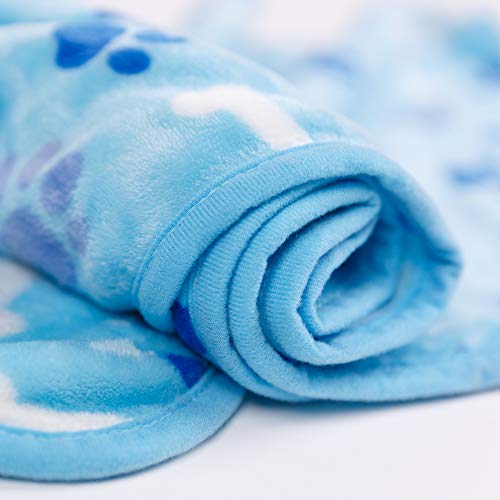 Allisandro Luxurious Dog Blanket, 350 GSM Super Fuzzy Microplush Fleece Pet Blankets for Small Medium Large Dogs and Cats, Blue Paw and Bone, 80" x 64" - color: Blue Paw and Bone, size: 80" x 64"