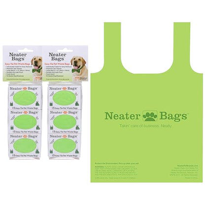 Neater Pet Brands Neater Bags Dog Waste Bag, No Rolls to Fuss With - Dog Poop Bags Dispense One at a Time, Doggie Poop Bag with Easy-Tie Handles (90 Count) - size: 1 Count (90 Bags)