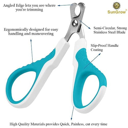 SunGrow Dog Nail Trimmer for Small and Medium Dogs, Cat Nail Claw Clipper, Non-Slip Handle, Professional Paw Grooming and Nail Care, Stainless Steel Blade