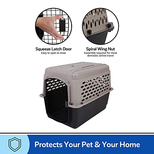 Petmate Vari Dog Kennel - Portable Dog Carriers & Crates for Medium Dogs, Airline-Friendly, Durable Plastic, Pet Carrier For Home and Travel, 32 Inches, Taupe and Black, With Kennel Bowl