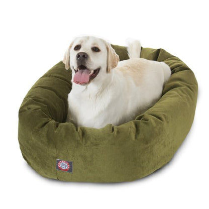 Majestic Pet 40 Inch Micro Velvet Calming Dog Bed Washable – Cozy Soft Round Dog Bed with Spine for Head Support - Fluffy Donut Puppy Mat 40x29x9 (inch) Large – Fern - color: Fern