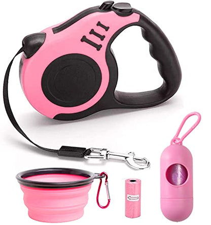 Retractable Dog Leash for Medium - Small Dogs and Cats - 16.5FT Tangle Free, Heavy Duty Walking Leash with Anti Slip Handle, Pause and Lock Strong Nylon Tape - color: Pink