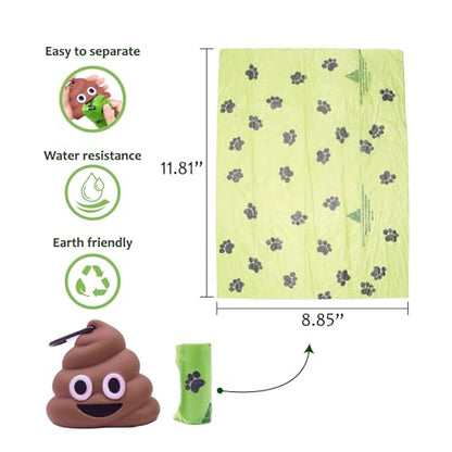 Dog Poop Bag Holder for Leash With Carabiner Clip, Dispenser Includes 15 Waste Bags Roll, Funny Silicone Holder