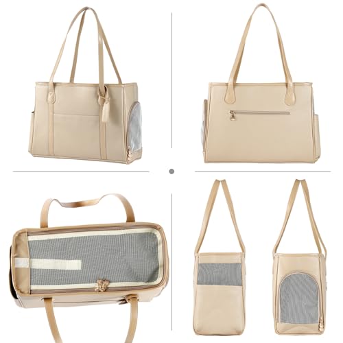 Stylish Dog Purse Carrier, Leather Pet Carrier Bag for Small Dogs Cats Puppy, Airline Approved Soft-Sided Carrier Ivory - color: Ivory