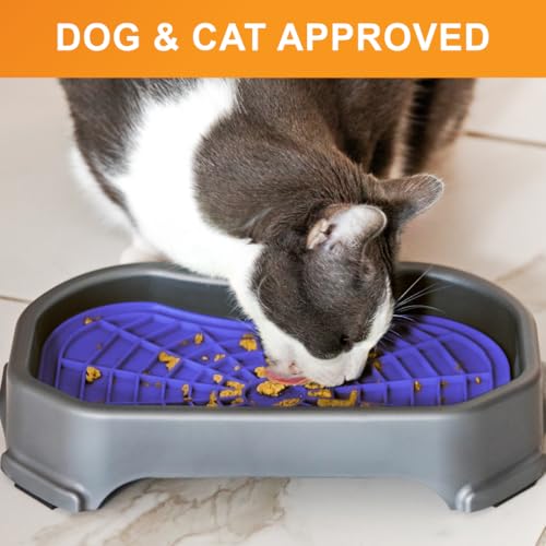 Neater Pets Neat-LIK Dog Lick Mat w/Mess-Proof Tray, Lick Mat for Dogs, Cats, Puppy, Reduces Anxiety & Boredom, Peanut Butter Slow Feeder, Interactive Treat Licking Pad (Purple & Green/Gunmetal) - color: Purple & Green Mats w/ Gunmetal Tray