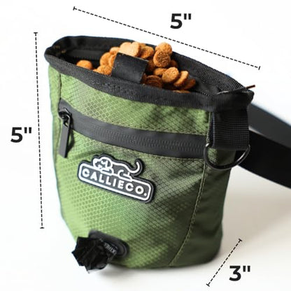 Callieco Mini Dog Treat Pouch with Magnetic & Zipper Closure | Small Waist Belt Training Behavior Aid Bag for Dog Walking with Poop Bag Dispenser (Green) - color: Green