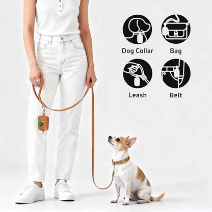 Didog Stylish Dog Poop Bag Holder for Leash, Easy-Pull and Colorful PU Leather Dog Poop Bag Dispenser with Metal Clip, Includes 1 Roll Pet Waste Bag for Daily Walking,Light Brown - color: Light Brown