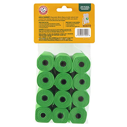 Arm & Hammer Durable Disposable Dog And Cat Waste Bags With Activated Baking Soda, 180 Dog Poop Bags, Plant-Based 9 x 14 Inches - color: Green, size: 1 Count (Pack of 180)