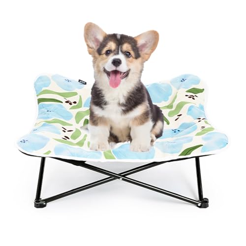 Portable Raised Pet Cot Outdoor Elevated Dog Bed Folding Cat Pet Bed with Padded Filling for Indoor, Traveling, Camping(Blue,65x65x25cm) - color: Blue, size: 65x65x25cm