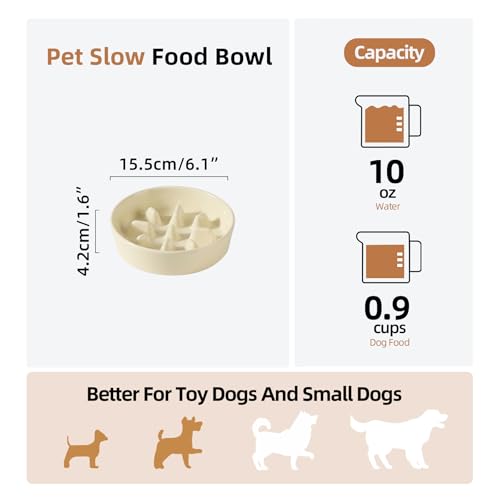Havniva Ceramic Slow Feeder Dog Bowls, 0.9 Cups Dog Bowl Slow Feeding for Small Breed, 6.1inch Puzzle Dog Food Bowl Slow Feeder Non-Slip Anti-Gulping and Anti-Choking Reduces Bloating - color: 1 x Light Yellow-C, size: 6.1inch