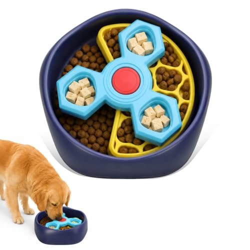 Slow Feeder Dog Bowls with Removable Puzzle Inserts, 3-Layer Interactive Dog Puzzle Feeder, Non-Slip Base Slow Feeder & Lick Bowl for Medium & Large Breeds (Yellow) - color: Yellow