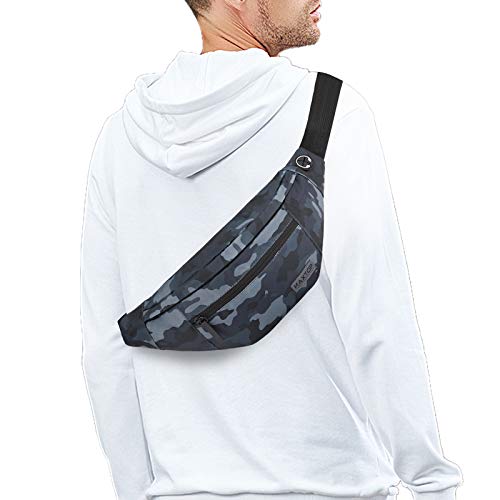 MAXTOP Large Crossbody Fanny Pack with 4-Zipper Pockets,Gifts for Enjoy Sports Festival Workout Traveling Running Casual Hands-Free Wallets Waist Pack Phone Bag Carrying All Phones - color: Camo Black, size: Large, style: Large Fanny Pack(4 Zipper Pockets