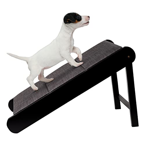 Pet Ramp - Foldable Wooden Dog Ramp for Getting onto Beds, Couches, or Into Vehicles - Dog Accessories for Small Dogs by PETMAKER (Black/Gray) - color: Gray