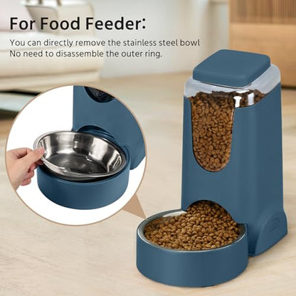2 Pack Automatic Cat Feeder and Dog Food Feeder, Gravity Stainless Steel Water Dispenser and Waterer Set for Small Medium Puppy Kitten Pets (1 Gallon x 2, Navy Blue) - color: 1 Gallon x 2 - Navy
