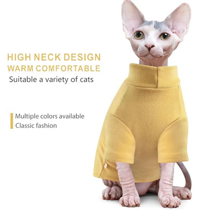 Idepet Sphynx Cats Sweater 2 Pack,Turtleneck Hairless Cat Shirt Soft and Warm Kitten Clothes with Sleeves Pullover Pet Winter Pajamas Jumpsuit for Cat Puppy (Black&Yellow, Small) - color: Black&Yellow, size: Small
