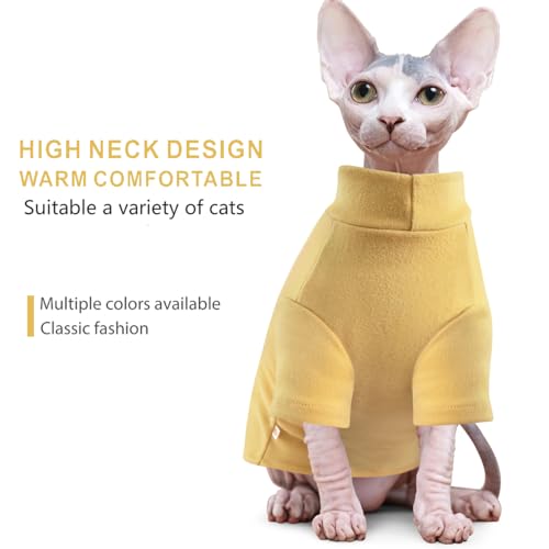 Idepet Sphynx Cats Sweater 2 Pack,Turtleneck Hairless Cat Shirt Soft and Warm Kitten Clothes with Sleeves Pullover Pet Winter Pajamas Jumpsuit for Cat Puppy (Black&Yellow, Medium) - color: Black&Yellow, size: Medium