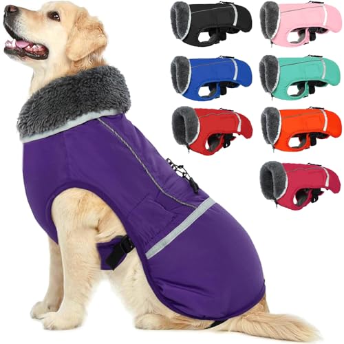 QBLEEV Warm Dog Coat - Reflective, Waterproof Winter Turtleneck Jacket for Cold Weather, Thick Fleece Snowsuit & Christmas Vest for Small to Large Dogs - color: Purple, size: Small