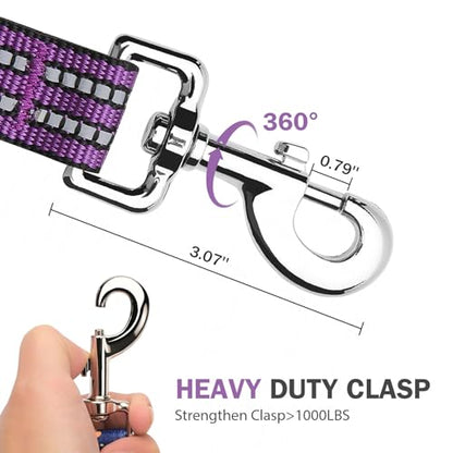 Hikiko 5FT Purple Dog Leash with Dual Handles Heavy Duty Reflective Strong Dog Leash for Walking and Training - color: Purple, size: 1 in x 5 ft