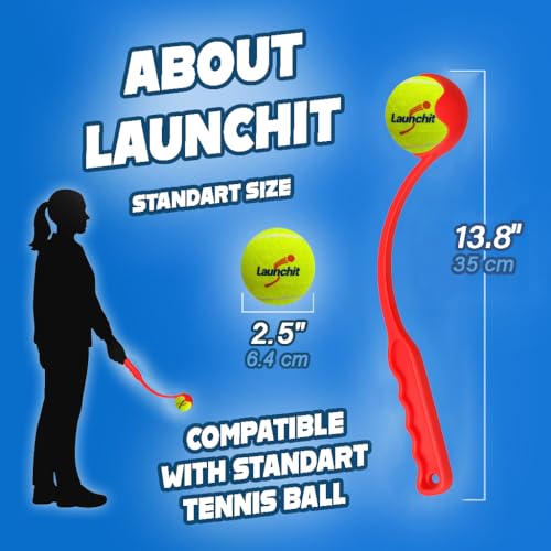 Dog Ball Thrower Launcher, Tennis Ball Launcher, for Small Large Dogs Compact Design 13.8" Stick with Medium 2.5" Red - color: RED