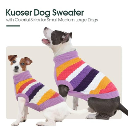 Kuoser Dog Sweater, Large Sweaters for Dogs Doggy Turtleneck Christmas Thanksgiving Outfit, Thick Warm Knitted Dog Winter Vest Puppy Fall Sweater, Pet Cold Weather Sweatshirt Warm Clothes, Purple L - color: Purple, size: Large (Chest: 18.9''; Weight: 13 -