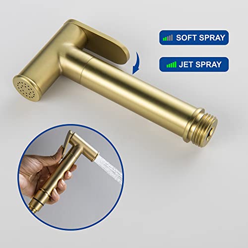 SHAMANDA Warm Water Bidet Sprayer for Toilet with Hot and Cold Brass Rough-in Valve, Stainless Steel Round Handheld Bidet Attachment Set for Feminine, Pets and Baby Diaper Wash, Brushed Gold, BDS09-3 - color: Brushed Gold, style: Hot & Cold Water Modes-Ro