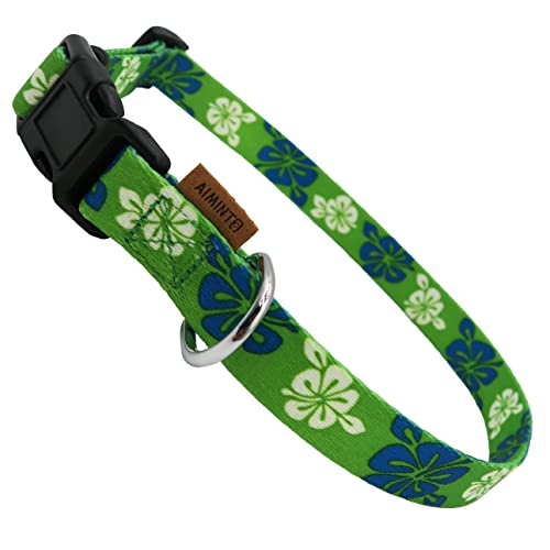 Dog Collar, Cute Floral Pattern, Soft and Adjustable Collar with Quick Release Buckle (S (Neck 11-18", Width 5/8"), Hawaiian Green) - color: Hawaiian Green, size: S (Neck 11-18", Width 5/8")