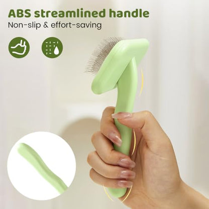 Pet Groomer Pin Brush, Professional Dog Wahing Brush Self Cleaning Slicker Comb for Cats & Dogs - color: Large Green, size: 6.5*4.72*1.97in