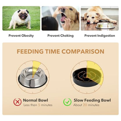 Havniva 1.2 Cup Elevated Slow Feeder Dog Bowls, 7.3” Ceramic Dog Slow Feeding Bowls with Acacia Wood Stand, Raised Dog Food Bowl Puzzle Slow Feeder for Small Dogs/Fast Eater, Non-Slip & Anti-Choking - color: 1 x Starry Sky + Stand - A, size: M- 7.3inch /