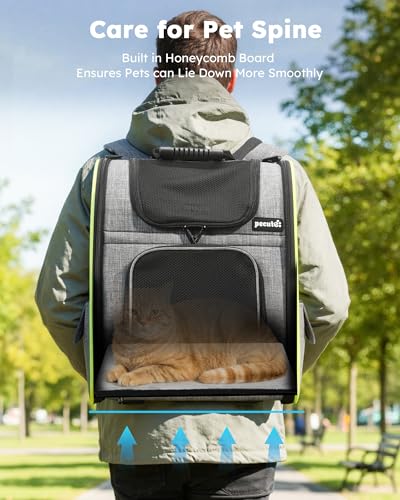 pecute Cat Backpack Expandable, Cat Carrier Backpack with Breathable Window - color: Grey, size: 12.6"L x 10.2"W x 16.5"H