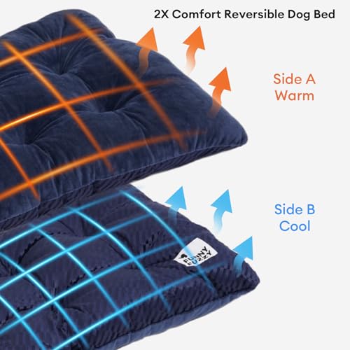 FUNNY FUZZY 42x28 Washable Dog Bed Crate Mat, 2 in1 Pet Pillow Sleeping Bed, Fluffy Deluxe Kennel Mattress for X-Large Dog and Cat,Charcoal Grey,XL,Midnight Blue - color: Blue, size: 42"×28" X-Large
