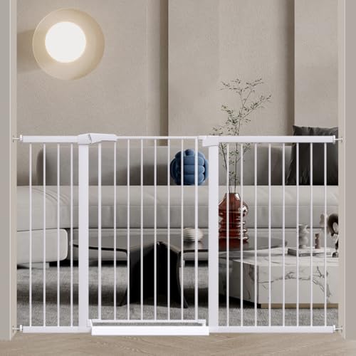 Fairy Baby 38" Extra Tall Baby Gate for Stairs and Doorways, 59.9"-65.3" Extra Wide Long Pet Gate, Metal Auto Close Safety Child Gate Fence for Puppy Pet, Pressure Mounted Walk Through Gate, White - color: White, size: 59.9"-65.3"
