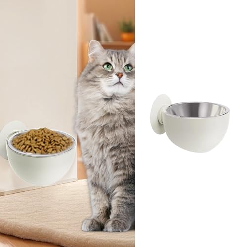MANON ROSA Hanging Pet Feeding Bowl - Wall-Mounted Angle Adjustable Stainless Steel Food Bowl for Dogs and Cats Anti-Slip Spill-Proof Neck Protection (White) - color: White