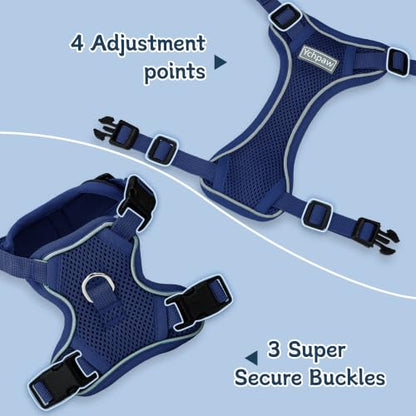 Small Dog Harness and Leash Set, Reflective Soft Breathable Mesh Vest, 3 Buckles, Adjustable Neck and Chest,Step in Dog Harness for Walking, Running, Training, Navy Blue, S - color: Navy Blue, size: Small