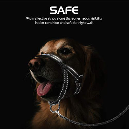 Pawaboo Dog Muzzle, Head Halter Collar for Dog, Pet Nylon Reflective Adjustable Loop Anti-Biting Barking Control Easy Fit Dogs Stops Dogs Pulling Head Leash, Small Size, Black - color: Black, size: Small