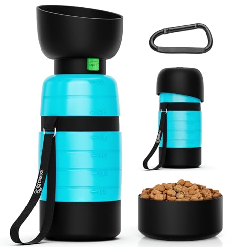 Pecute Upgraded 22 oz Dog Water Bottle with 5 oz Food Container, Portable Dog Travel Water Bottle Dispenser, Leakproof, BPA Free, Lightweight, Pet Water Bottle Bowl for Outdoor Walking Hiking Camping | Portable, Leakproof, BPA Free, Foldable bowl, Lightwe