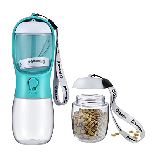 Cibaabo Dog Water Bottle with Food Container, Travel Puppy Water Bowl, Portable Pet Dispenser, Dog Stuff Accessories Items, Puppy Essentials Necessities for Yorkie Chihuahua Cat Walking and Hiking - color: #07 Green, size: 10oz