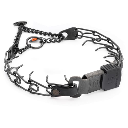 Herm Sprenger Black Stainless Steel Dog Collar with Quick Release ClicLock Buckle and Biothane Insert Training Collar Made in Germany (Black, 16in x 2.25mm(Neck Size up to 13-14in)) - color: Black, size: 16in x 2.25mm(neck size up to 13-14in)