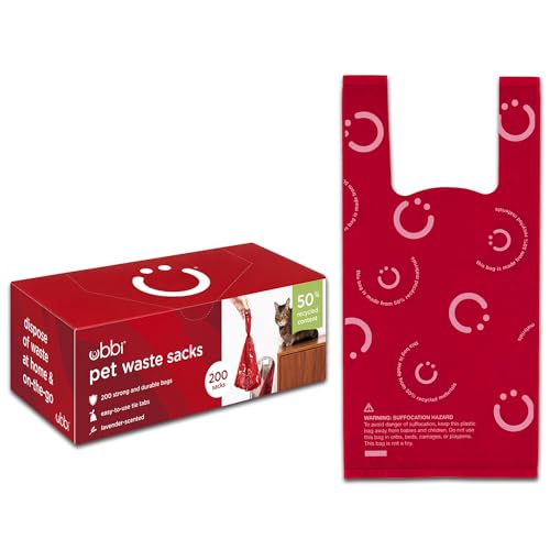 Ubbi Pet Waste Sacks, Lavender Scented Cat Litter Disposal Bags, Leak Proof and Easy Tie, 200 Count (Pack of 1) - color: Red Waste Sacks, 200 Count, size: 200 Count (Pack of 1)