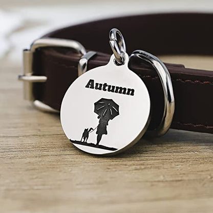 Deep Engraved Dog ID Tag Stainless Steel Personalized Customized Unique Pet ID Card Wolf Round (Rain S) - size: Rain S