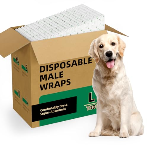 IMMCUTE Dog Diapers Male Large 100 Ct, Disposable Male Dog Wraps with Wetness Indicator, Super Absorbent Puppy Diapers Male, Comfortable Doggie Diapers Suitable for Medium to Large Breeds - size: Large (100 Ct)